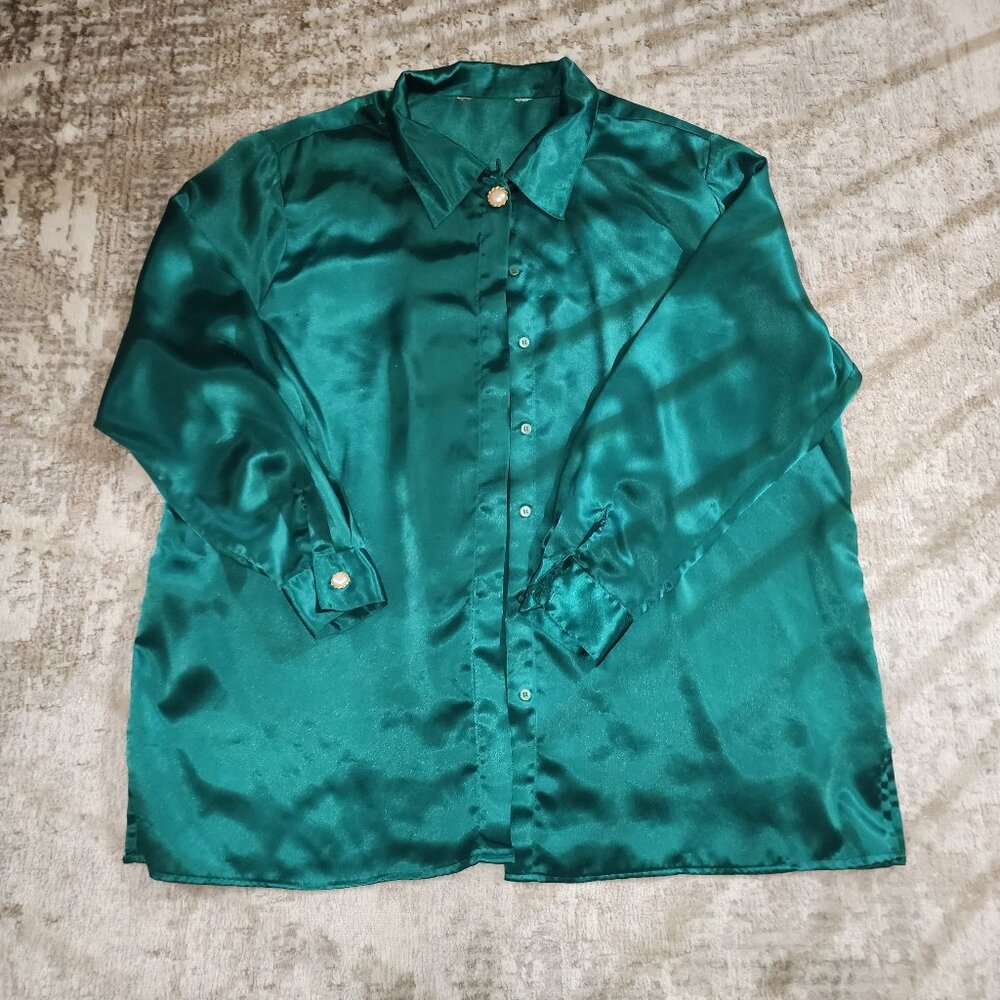 XXL Emerald Green Satin Blouse